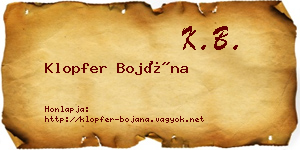 Klopfer Bojána névjegykártya